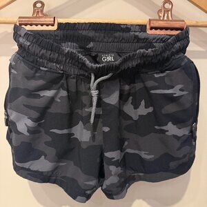 Athleta Girl All Play Shorts in Black Camo Size 8-10 Medium
